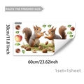Detail of squirrels and nuts wall decal showing 30x60cm dimensions and self-adhesive PVC - Squirrel And Nut Leaves Style (M20236)