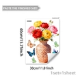 Detail of floral watercolor wall sticker showing vase with butterflies and 40x30cm size - Watercolor Vintage Vase Floral Butterfly Style (M20597) / 30x40cm