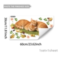 Detail view of 60x30cm wall sticker showing cute sleeping orange cats and floral patterns - Sleeping Orange Cat And Flower Style (M20237)