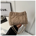 Quilted khaki crossbody cloud bag with elegant gold chain strap and drawstring design - Khaki