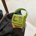 Mini bright green leather handbag with silver square buckle and metal chain strap - Green