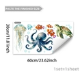 Detail of watercolor ocean life wall stickers showing jellyfish and sea turtles 30x60cm - Watercolor Marine Life Style (M20238)