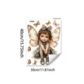 Dettaglio adesivo murale fata con bambina alata e farfalle, misura 30x40cm - 30x40cm/Fata con Ali e Farfalle Volanti (M20584)
