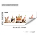 Cartoon animals wall sticker featuring cats and rabbits for children room decor - Party Hat Cartoon Animal Collection Style (M20493)