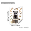 Detail of watercolor raccoon and butterfly wall sticker set measuring 40x30cm for home decor - Raccoon Style (M20588)