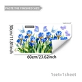 Detalle de vinilo para ventana de flores y mariposas con iris azul y medidas - Estilo Iris Azul Mariposa (D20927)