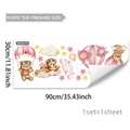 Détails du sticker mural ours et montgolfière rose avec dimensions précises - Thème Ours Pilote (M20244)