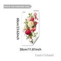 Close-up of red and pink rose floral wall decals with 60x30cm size specification details - Watercolor Red White Pink Roses Combo Style (M20620)