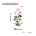Detail of pink lotus PVC wall sticker with self-adhesive edge and floral pattern - Gongbi Pink Blooming Lotus Leaves Style (M20623)