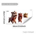 Dettaglio adesivi per finestre danza del leone 30x60cm che mostra il supporto e la dimensione - Bambini Danza del Leone a Tre Colori (D21789) / 30x60cm