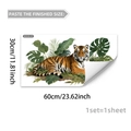 Détail d'autocollant mural tigre et feuilles tropicales, 30x60cm pour déco chambre - Tigre De La Jungle Réaliste (M20249)