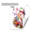 Detailed sheet of unicorn wall decals with floral patterns and butterflies for kids - Dreamy Painted Unicorn Style (M20505)