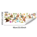 Detailed sheet of cartoon rabbit wall decals with flowers and green leaves 30x90cm size - English Dress Rabbit Style (M20506)