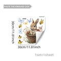 Close-up of cute rabbit and floral wall sticker with 30cm dimensions for home decor - Rabbit in Flower Basket Style (M20608)