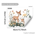 Cartoon deer and green plants watercolor wall sticker for bedroom and living room decor - Forest Sika Deer Watercolor Style (M20508)