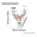 Detailed view of watercolor deer head wall sticker with floral antlers, 30x40cm size - Painted Art Deer Head Style (M20510)