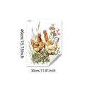 Detailed sheet of watercolor chicken and flowers wall decals in 30x40cm size dimensions - Three Hens and Flowers Style (M20625)