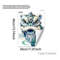 Dettaglio dimensioni adesivo per finestre con danza del leone cinese blu 40x30cm - Leone Blu Bianco Oro (D21869)