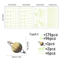 Detailed dimensions of 281pcs glow-in-the-dark stickers with stars and Saturn patterns - Fluorescent Blue