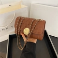 Quilted brown mini square crossbody bag with gold spiral twist lock and chain strap - Brown