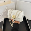 Mini white quilted crossbody bag with gold chain strap and elegant diamond pattern - White
