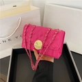 Chic fuchsia quilted mini square bag with gold twist lock and leather chain strap - Rose Red