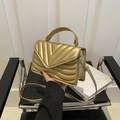 Gouden crossbodytas met golfstiksels, handvat en afneembare schouderriem voor dames - Goud