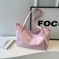 Roze PU-lederen shopper met geplooide randen en zilverkleurige metalen gespen - Roze