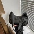 Minimalist black pleated crescent underarm bag with adjustable wide shoulder straps - Black
