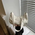 Chic cream white pleated underarm bag with minimalist FASHION & BAG leather tag detail - White