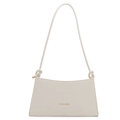 Borsa a spalla trapezoidale bianca minimalista con scritta dorata e cinturino annodato - Bianco