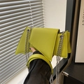 Lime green geometric shoulder bag with triangle flap and silver chain leather strap - Green