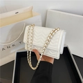 Elegante witte gewatteerde crossbodytas met gouden ketting en V-stikselpatroon - Broken Wit