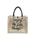 Grande borsa tote in iuta con pannello in PVC e scritta enjoy the little things - Stile Enjoy Little Things