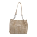 Champagne gold tote bag with bamboo leaf texture and elegant silver chain straps - Khaki