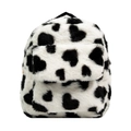 Zaino carino in peluche con stampa a mucca e cuore, spalline e tasca anteriore - Nero