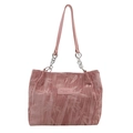 Pink velvet tote bag with bamboo leaf pattern and metal chain shoulder straps - Pink