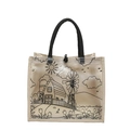 Borsa tote in tela e PVC trasparente con illustrazione agricola e manici in corda nera - Stile Mulino a Vento della Fattoria