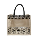 Grande borsa tote in PVC e lino con motivi geometrici neri su sfondo bianco - Stile Etnico Geometrico