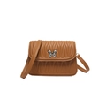 Bolso bandolera marrón caramelo acolchado con cierre de mariposa plateado elegante - Marrón
