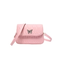 Pink pleated shoulder bag with quilted wave texture and silver butterfly buckle detail - Pink