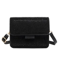 Minimalist black suede crossbody bag with sparkling rhinestones and gold hardware - Black