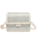 Chic beige rhinestone square shoulder bag with adjustable strap and golden buckle - Off White