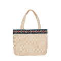 Beige geweven envelop clutch met kleurrijke etnische patronen en metalen drukknoop - Oogje Broken Wit