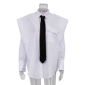 Chemise blanche oversize avec épaulettes larges déstructurées et cravate noire - S / Blanc