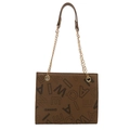 Borsa tote marrone monogramma con catene dorate e stampa di lettere da donna - Marrone