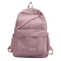 Pink purple nylon student backpack with multiple zipper pockets and side mesh holders - Purple