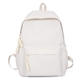 Mochila escolar minimalista blanco marfil con bolsillo frontal y tiradores de cuerda tejida - Blanco