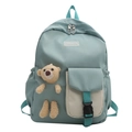 Mochila infantil azul claro para niñas con un lindo colgante de oso de peluche - Verde
