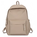 Mochila de nailon minimalista para estudiantes en beige caqui con gran bolsillo frontal y cremallera - Caqui